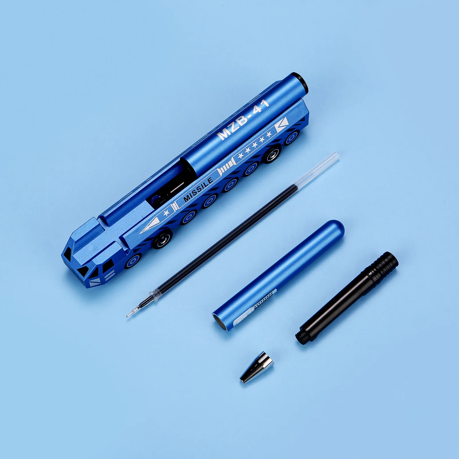 Simulated Missile Launch Vehicle Shaped Ballpoint Pen, Multifunctional Desktop Ornament Pen Holder, Cool Creative Toy Pen for Boys, Back-To-School Gift