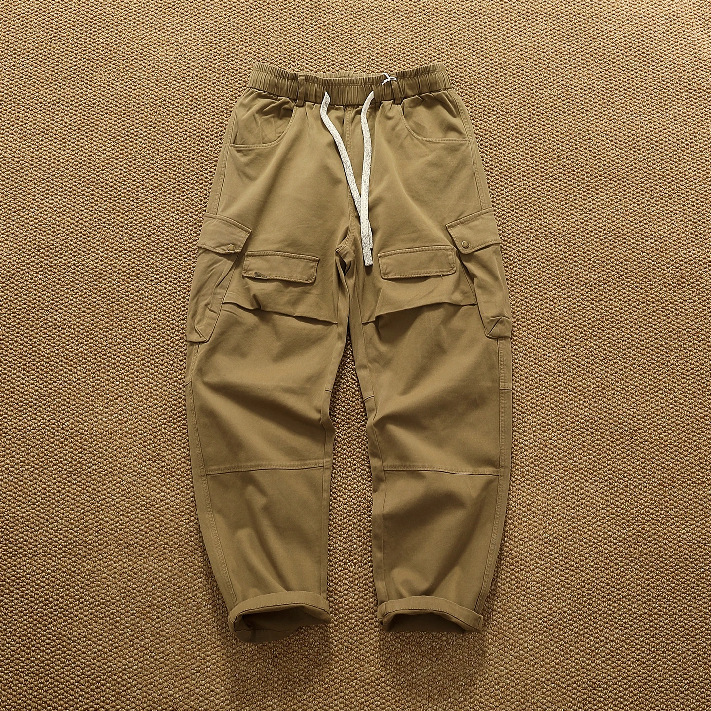 남성용 면 신축성 직조 올드 워싱 루즈핏 멀티 포켓 작업 캐주얼 바지