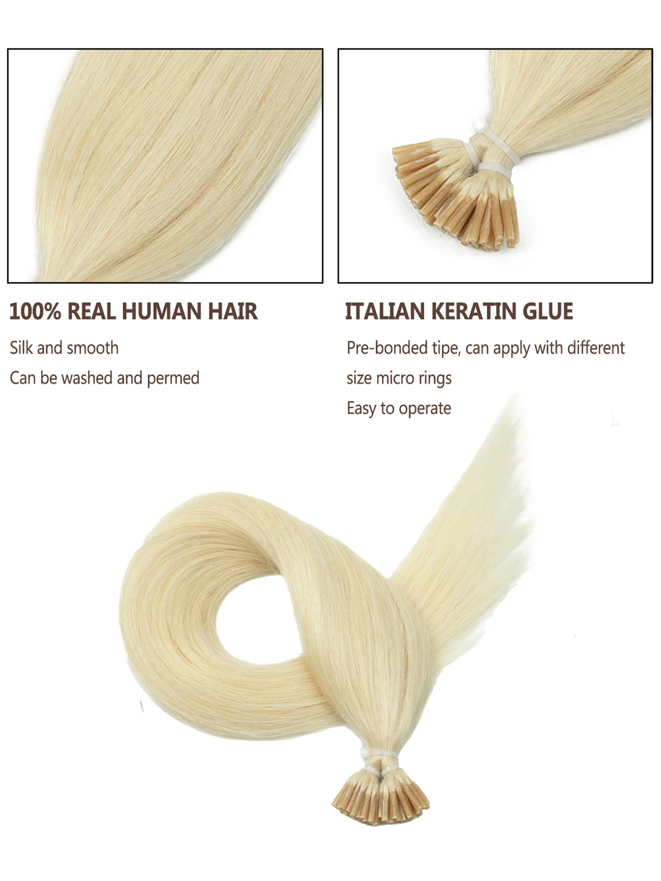 I Tip Real Human Hair Extensions Salon Style 50 Strands 30G Thick End Straight Keratin Fusion 12inch-22Inch Daily Use Wear