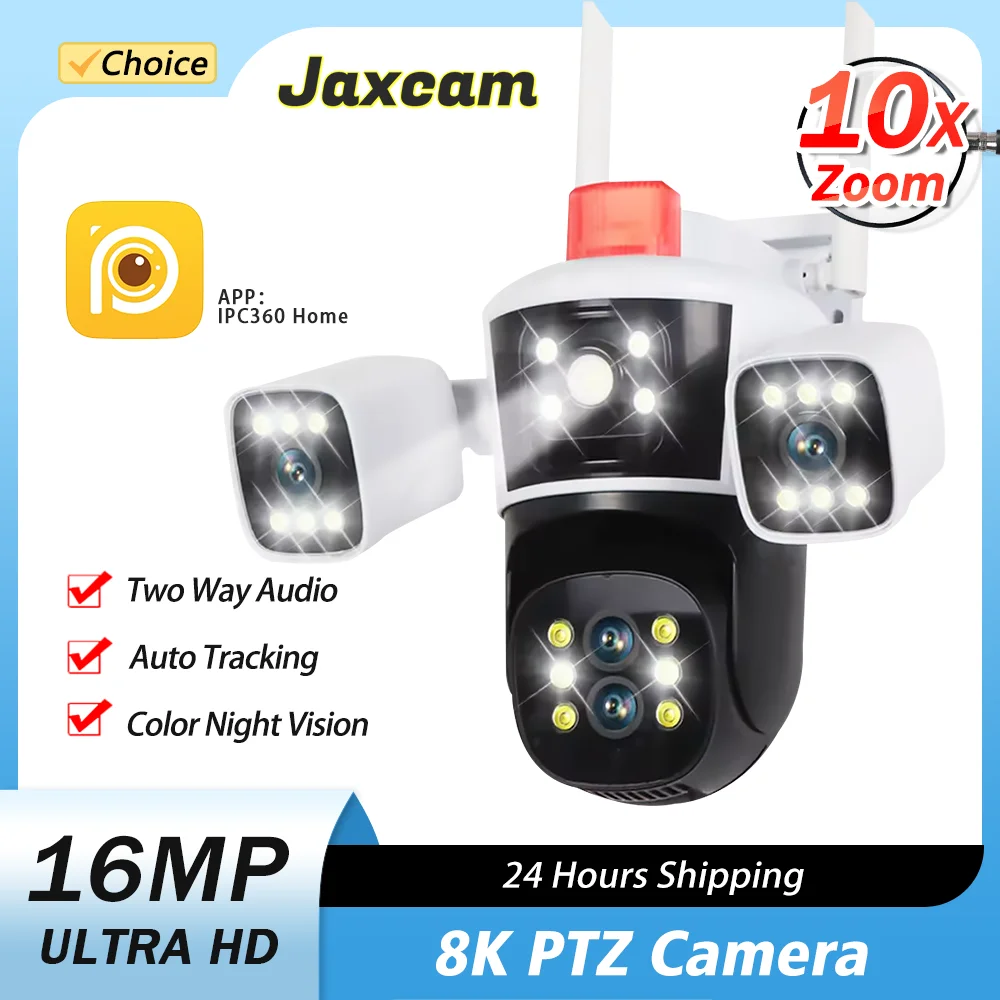 

10X Zoom 16MP 8K Security Protection Camera WiFi Outdoor Four Lens Three Screens CCTV Video Surveillance Auto Tracking PTZ Cam