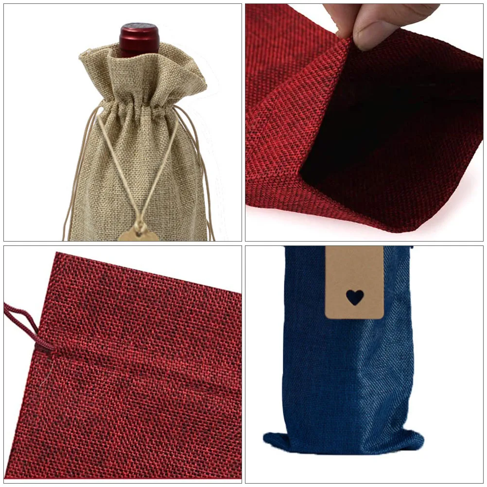 

12 set 12 Sets Bottle Cover Linen Material Party Favor Christmas Gift Drawstring Bag Decorative Bottle Tag Kitchen Bar Tool