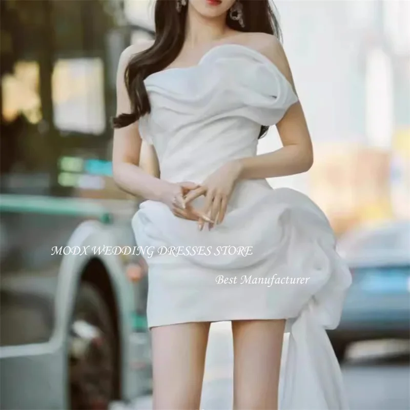 MODX Sexy Mini Wedding Party Dresses Korea Photo Shoot Pleats Strapless Bride Gowns Corset Back Evening Formal Dress
