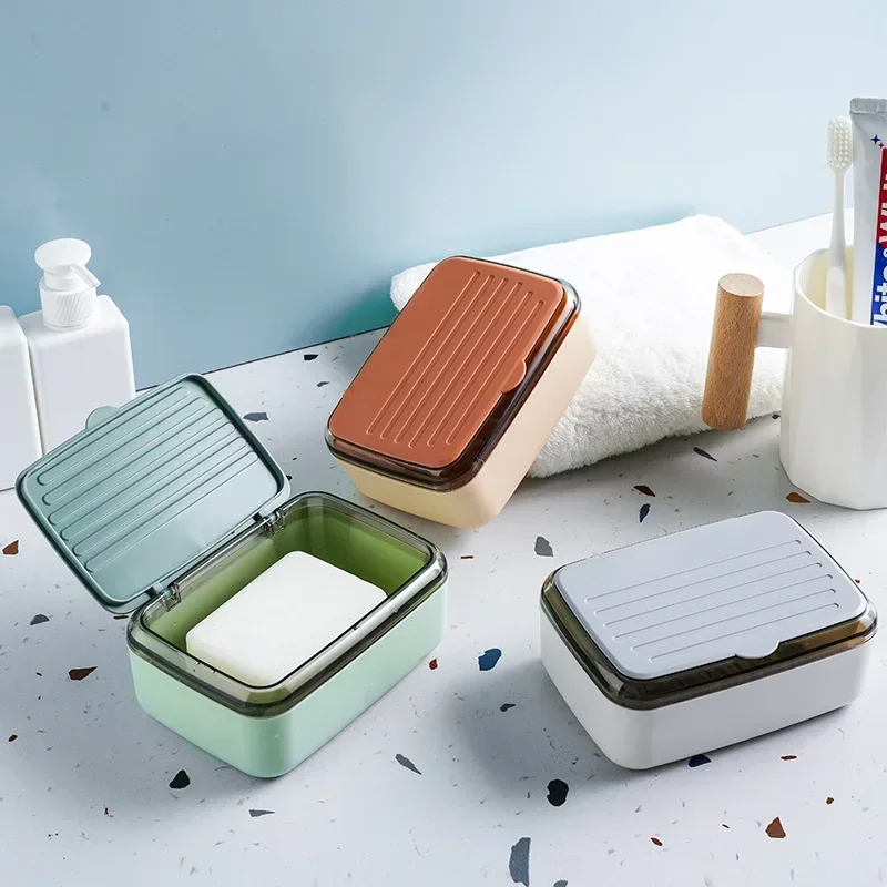 Portable Outdoor Travel Soap Case With Cover Shower Soap Holder Sponge Storage Plate Double Layer Drain Dish Soap Box