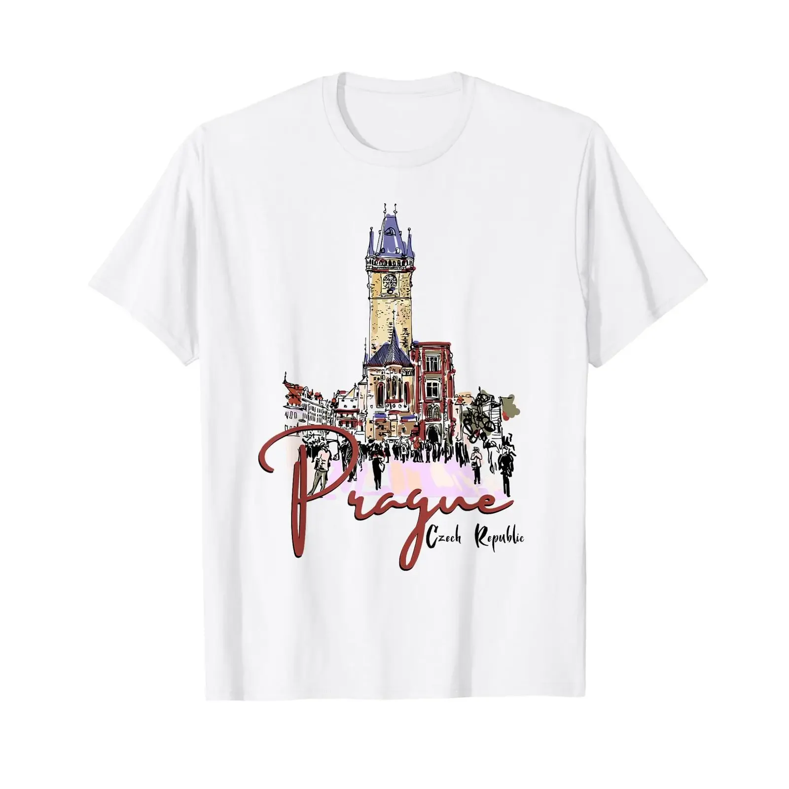 Prague Czech Republic Souvenir T Shirt vintage Washed Casual Top For Everyday Wear Breathable Soft graphic Stretched