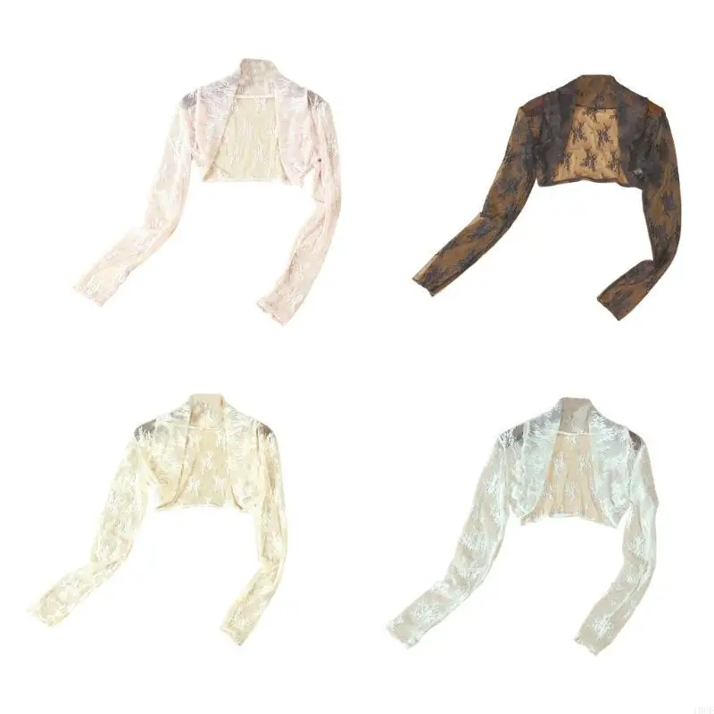 

Breathable Woman Shrug Cardigan Shrug Crop Top Lace Pattern Long Sleeve Shawl