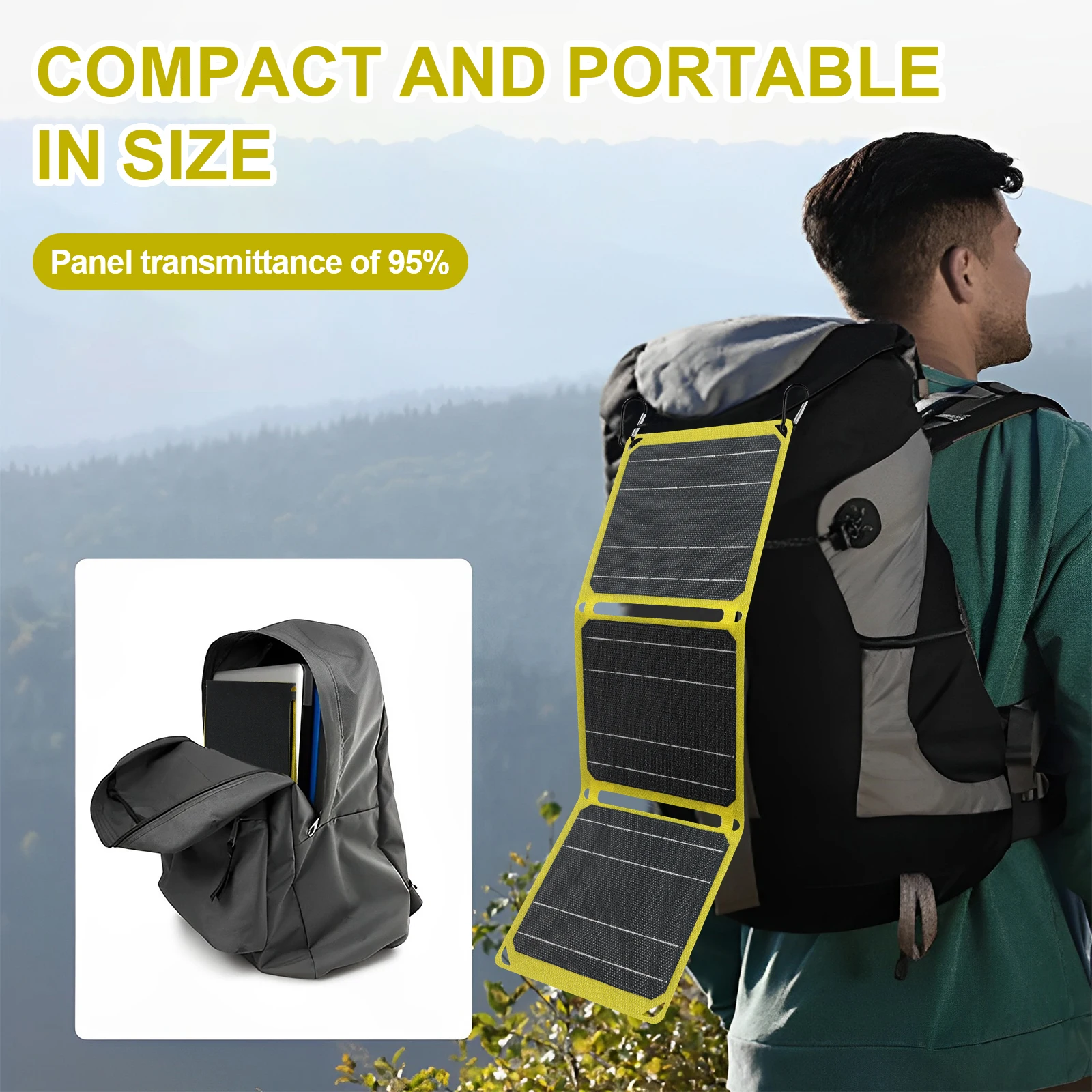 Outdoor powerful Portable Solar Panel 21W 2A IP68 Waterproof battery phone charger For USB A C Power bank suitable for Camp