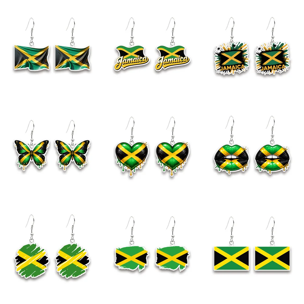 Jamaica National Flag and Area Code Resin Earrings Dangle Pendant Earrings Design Drop Earrings Acrylic Girls Accessories