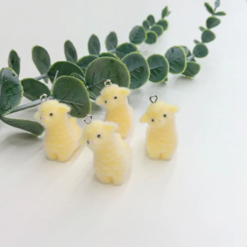 2Pcs Flocked Resin Cute Little Sheep Animal Pendant DIY Adorable Plush Earrings Necklace Keychain Accessories Charm
