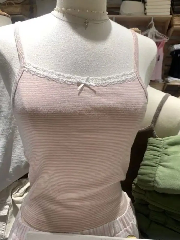 เสื้อกั๊กผู้หญิงลำลองลายทางสีชมพูประดับโบว์ทรงเข้ารูป ฤดูร้อน 2024 แฟชั่นเสื้อผ้าผู้หญิงพิเศษ วัสดุอื่นๆ 00%