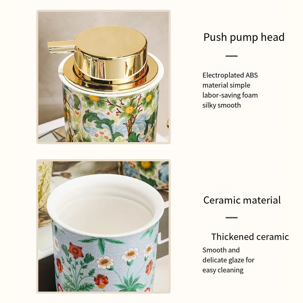 Floral Decorative Ceramic Foam Soap Dispenser Vintage Delicate Liquid Foaming Bottle Refillable Luxury Hand Soap Pump Bottle