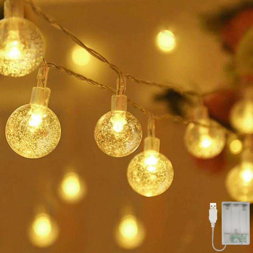 Хрустальные шарики, 40 светодиодных гирлянд в форме шара с питанием от USB/батарейки, пузырьковые хрустальные шары, гирлянды для вечеринки, рождественского декора