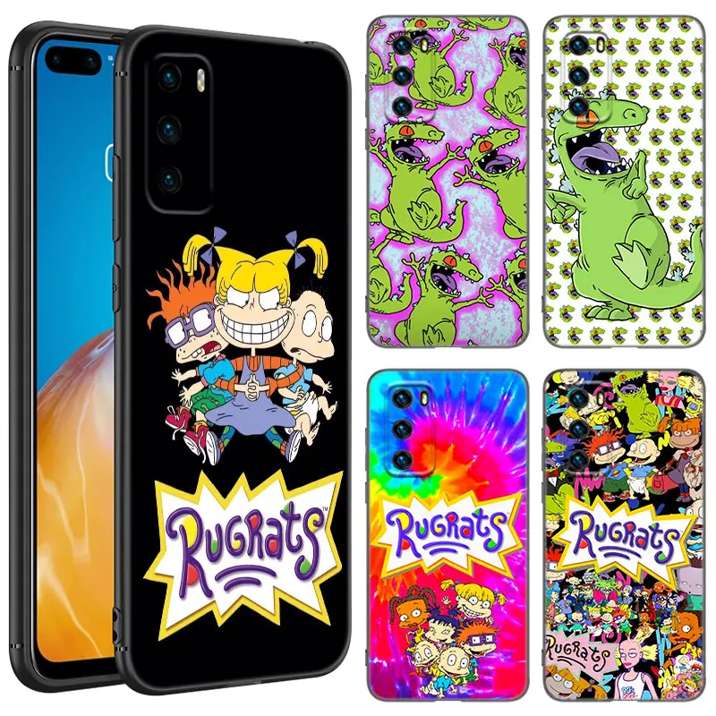 Cartoon R-Rugrats Black Silicone Phone Case For Huawei P10 P20 P30 P40 Lite P50 P60 Art P50E P Smart Z 2018 2020 2021 Pro 2019