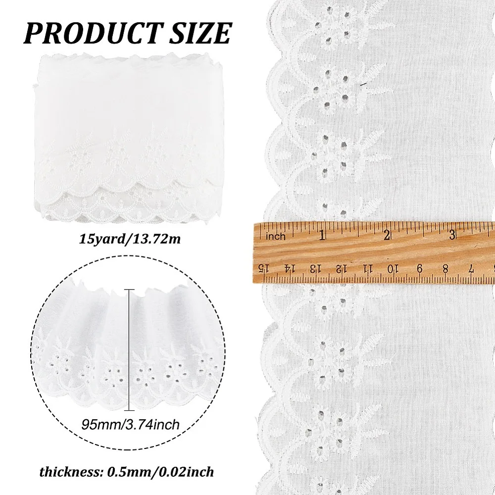 Cotton Lace Trim For DIY Scrapbooking Gift Package Ribbon White 3-3/4 inch(95mm)