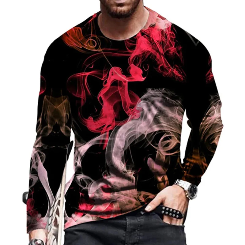 New Tide Skull Pattern European Size long Sleeved T-shirt For Men\'s Casual Autumn Top Round Neck Tee
