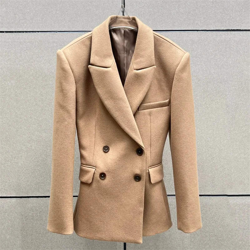 Women's jacket 2026 Spring new double breasted slim fit long sleeved top Wool blend women's suit jacket Women's coat outerwears