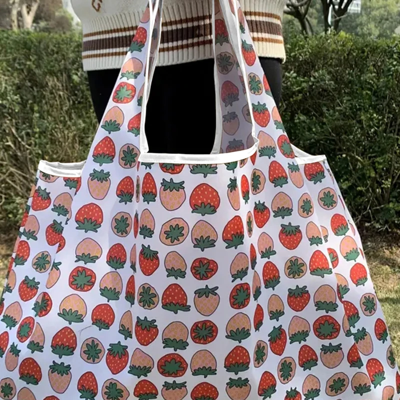 Fashion Flower Print Women\'s Handbags Foldable Eco Shopping Bag Tote Pouch Reusable Grocery Storage Bag Organizer Shopper Bags