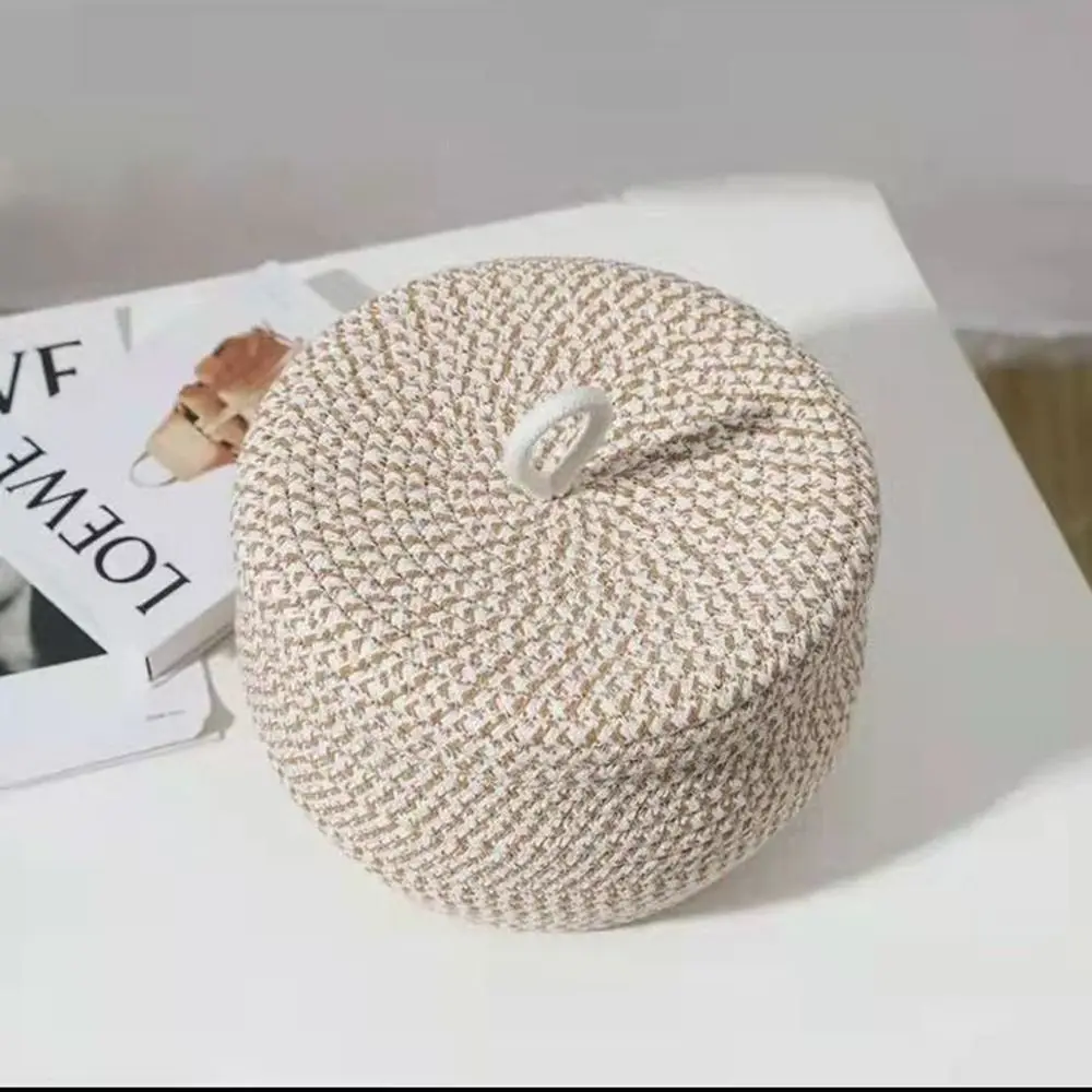 Lidded Basket Cotton Rope Storage Basket with Lid Round Storage Container Mini Organizing Basket Home