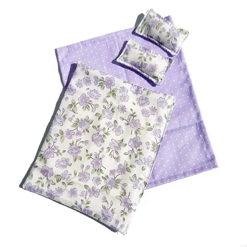 ミニチュア装飾用のシーツ枕キルト付きドールハウス寝室寝具セット