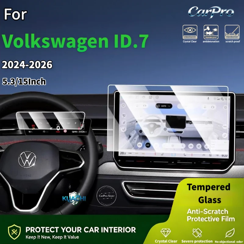 For Volkswagen ID.7 ID.Cockpit 2024‑2026 5.3/15Inch Screen Tempered Glass Film Anti‑Scratch Anti‑Fingerprint Anti‑Grease