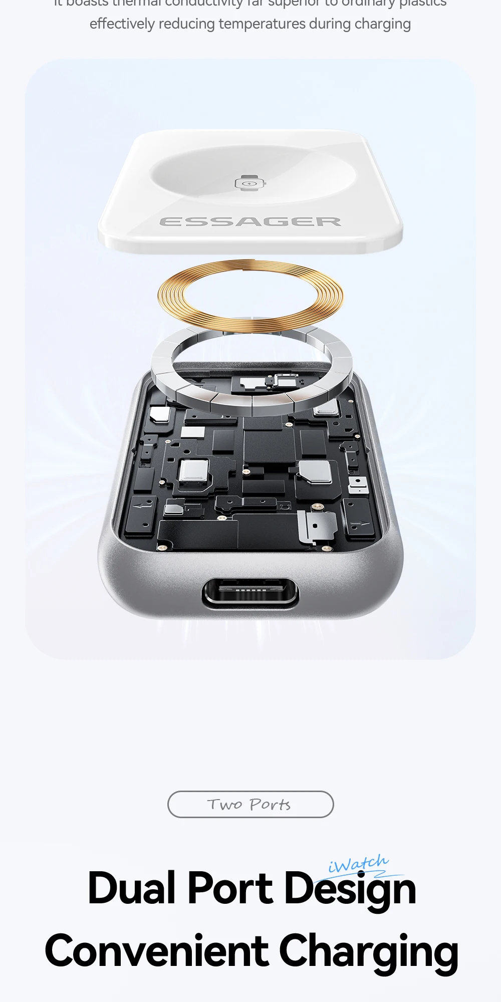 Essager Magnetic Wireless Watch Charger For iWatch S2-S11 Series SE Series Ultra Series 5W Portable Type-C/Lighting WatchCharger