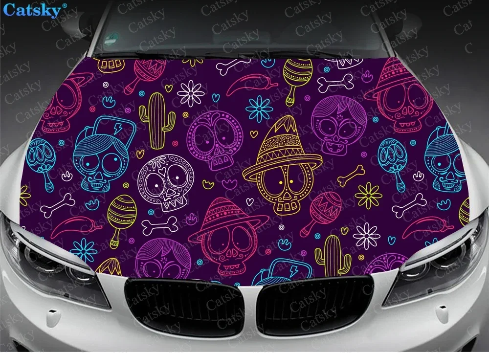 Colorful Skull Pattern Car Hood Decal Stickers Wrap Vinyl Film Engine Cover Decals Sticker Car Hood Protective Film