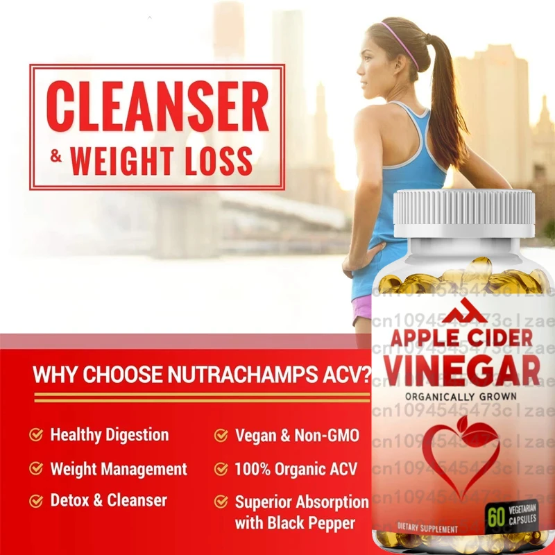 

Natural Organic Apple Vinegar Capsules -1000mg Natural Apple Vinegar Supplement Black Pepper Absorbs High Absorption