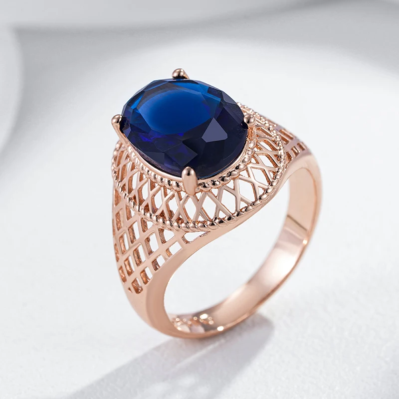 Kienl Hot Oval Blue Natural Zircon Daily Ring for Women Trend 585 Rose Gold Color High Quality Ethnic Bridal Jewelry