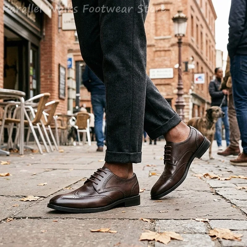 Men Brogue Derby Shoes Formal Wingtip Dress Shoes Classic Office Wedding Party Business Footwear Vintage Leather Shoes For Men view 3