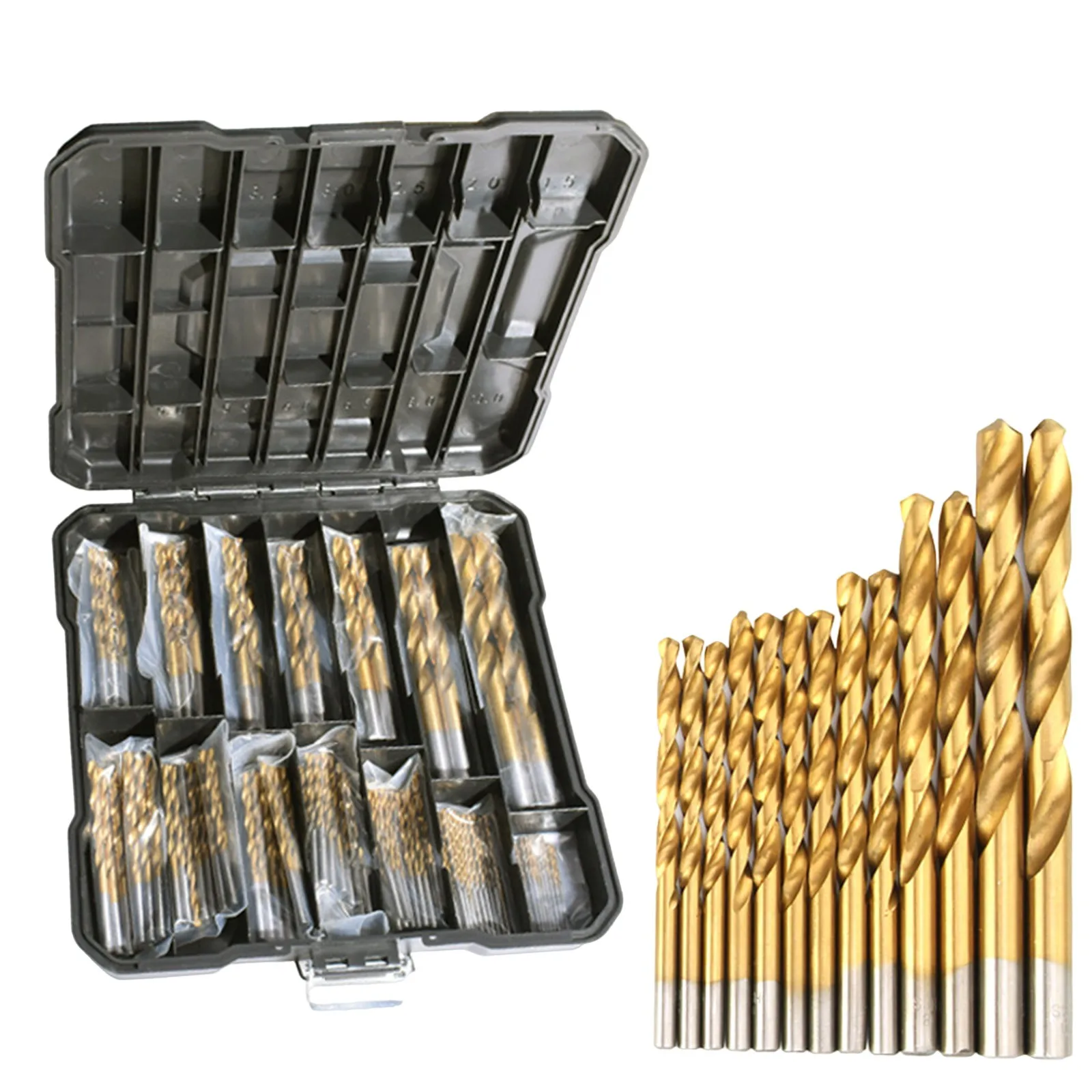 

Набор титановых сверл, 99 шт., сверла из быстрорежущей стали для стальной пластины, дерева, пластика, металла, медного сплава, деревообрабатывающий открывалка для отверстий