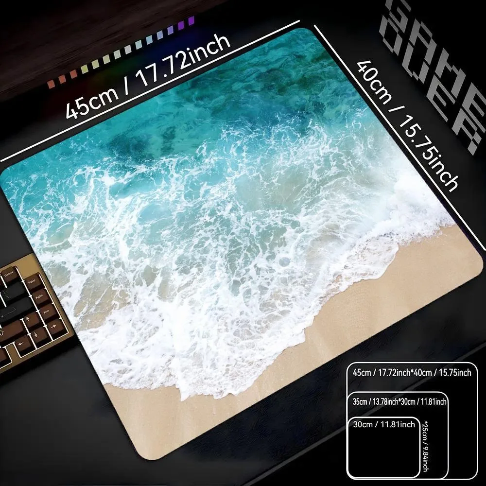 Medium Mouse Pad Beach Ocean Wave Scenic Landscape Print Non Slip Rubber Base Desk Mouse Mat Laptop Office Nature Vacation Decor