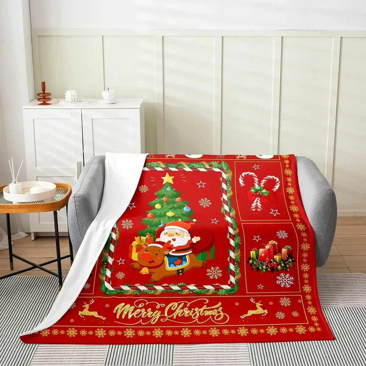 

Christmas Throw Blanket Santa Claus Christmas Elk Fuzzy Blanket for Sofa Couch Flannel Blanket for Kids Boy Girl New Year's Gift