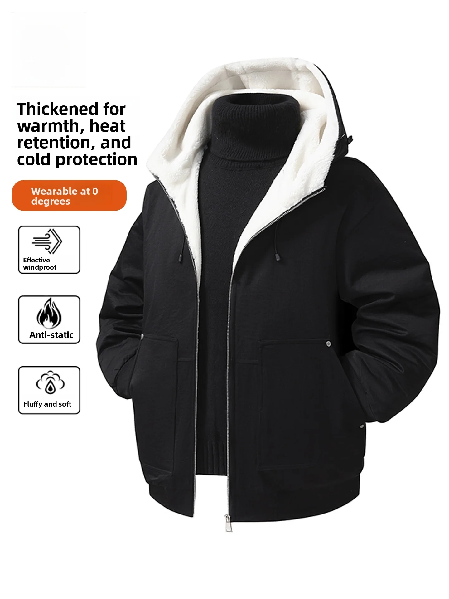 

TUCANO Thiened Lamb Velvet Cotton Jaet Hooded Men's Warm Winter Outerwear Faion Urban Sle Stand Fit Long Sve Zi...