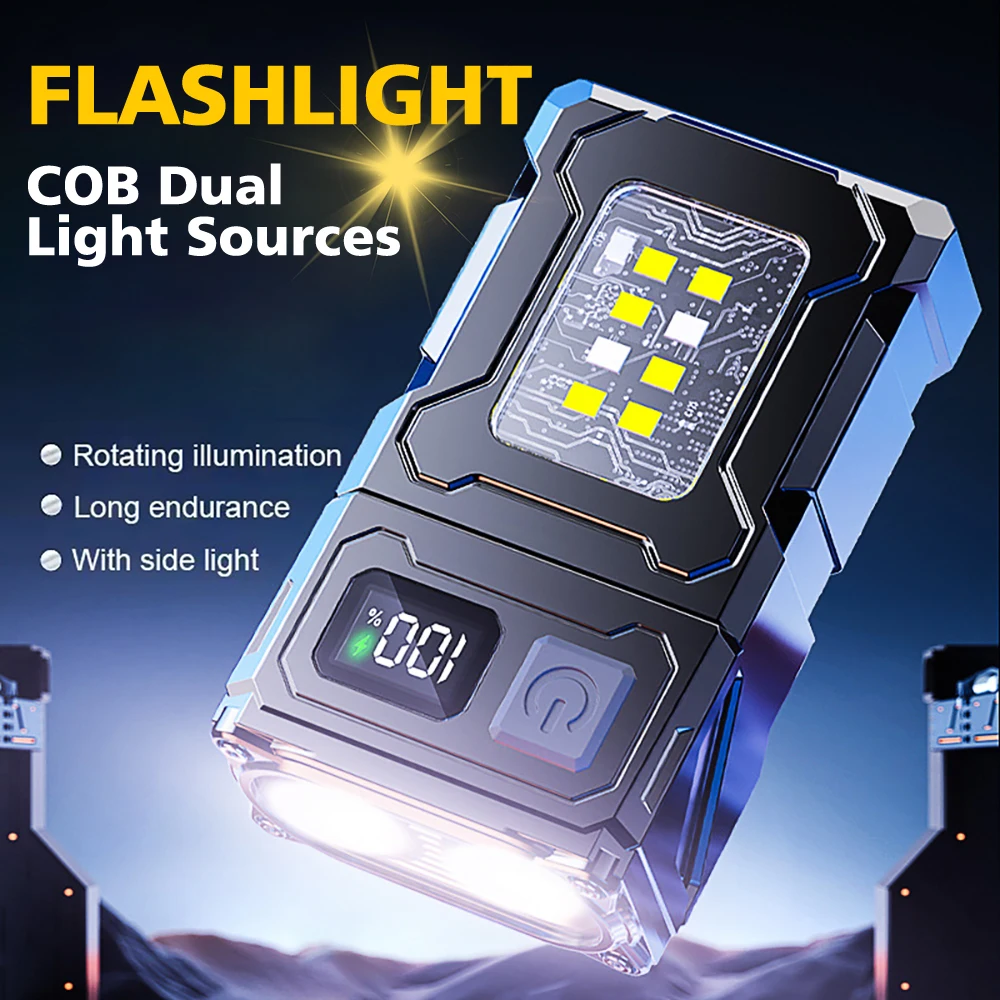 Outdoor Portable LED COB Flashlight USB Rechargeable Work Light Camping Fishing Torch Emergency Lamp with Digital Display Torch