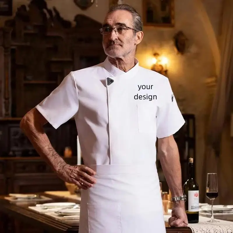 Summer Thin Breathable Elastic Chef Workwear Short Sleeved Custom LOGO Catering Hotel Baking Western Restaurant Kitchen Top