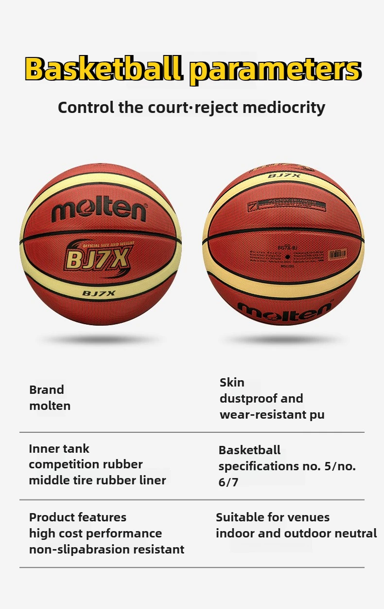 Molten BJ7X FIBA ได้รับการอนุมัติบาสเกตบอลขนาด 7-Premium ฝาครอบไมโครไฟเบอร์และกระเพาะปัสสาวะบิวทิลสําหรับ Professional Indoor Leagues