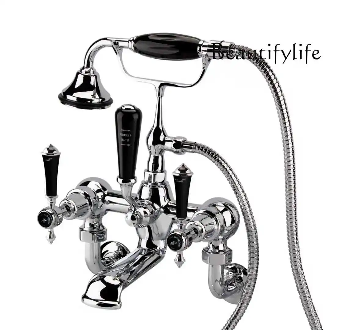 

Double hole into the wall English bath shower faucet Double shower three black handle Custom color