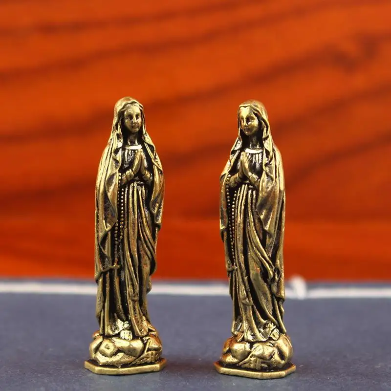 【AD】1Pcs Retro Brass Maria Figurine Pendant Brass Maria Figurine Pure Copper Vintage Religion Virgin Mary Desktop Ornament