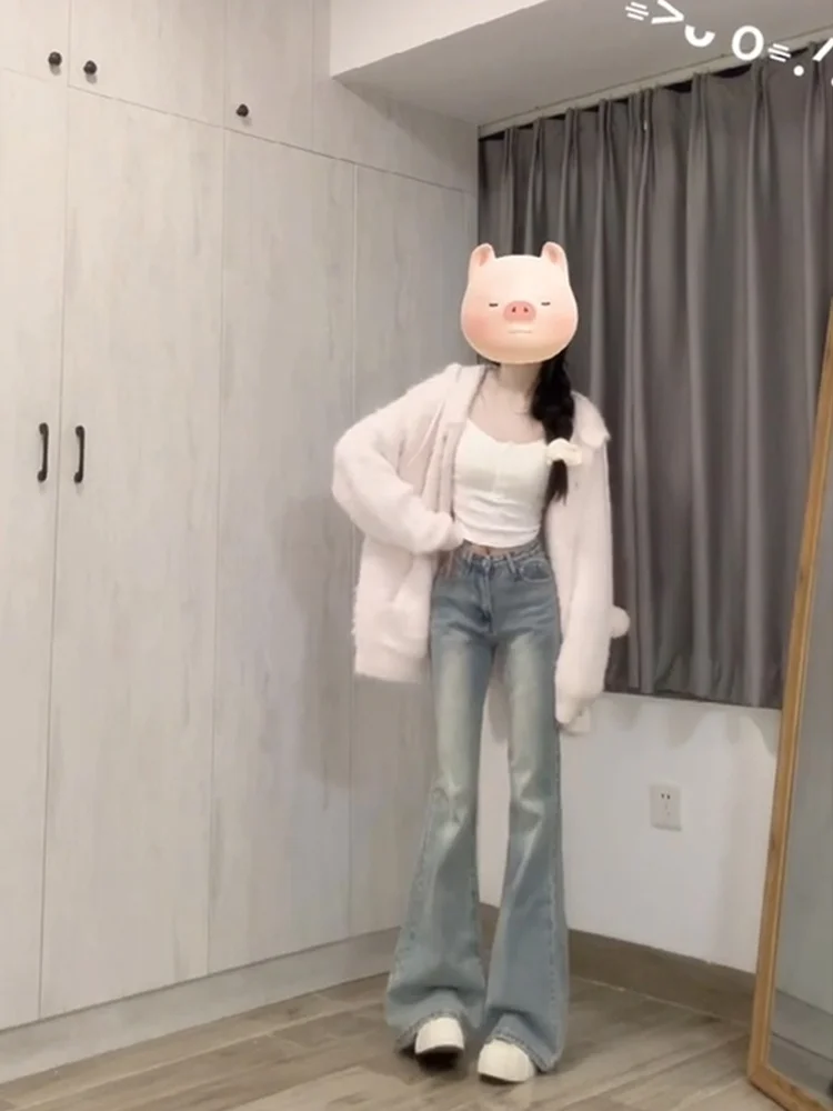 

Расклешенные джинсы с высокой талией, женские осенне-зимние брюки-копыта с прямыми штанинами и широкими штанинами, эффект похудения