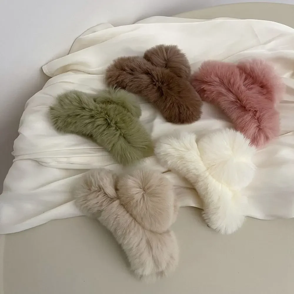 

Autumn Winter Headwear Pure Color Rabbit Fur Female Hair Accessories Korean Style Hair Clip Leopard Grasp Clip Plush Hair Claw