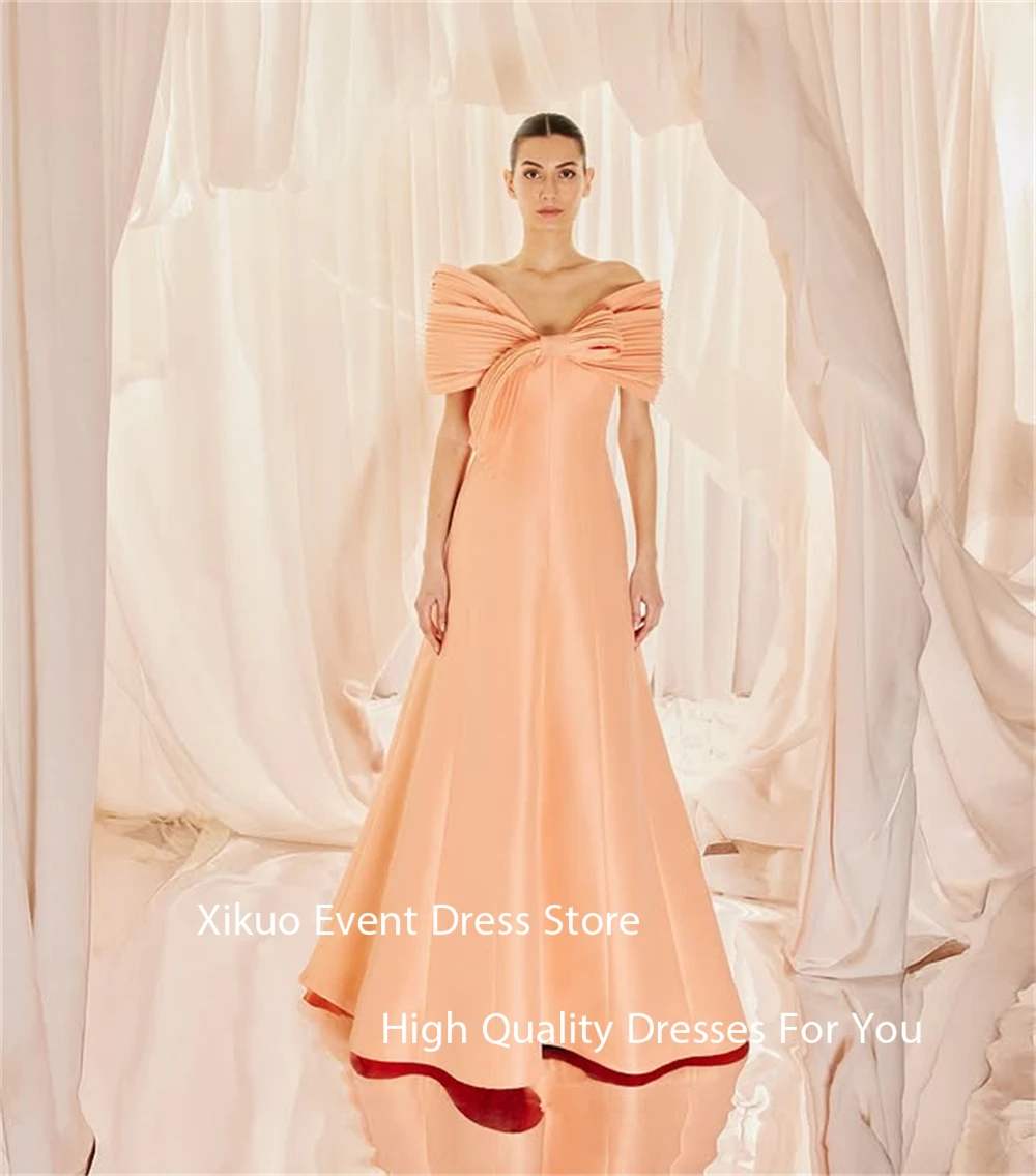 Xikuo Anmutige Satin-Abschlussballkleider für Damen, A-Linie, schulterfrei, Abendparty-Kleider, lang, plissiert, Sukienka Wieczorowa, individuell gestaltet