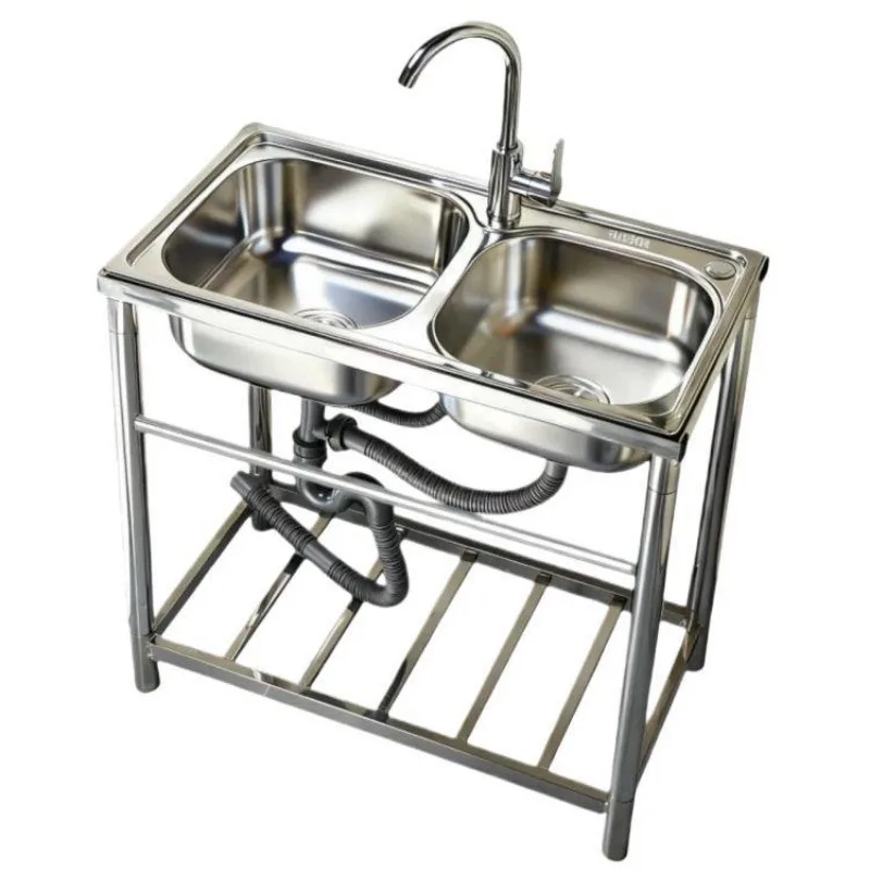 Thickened kitchen stainless steel sink integrated vegetable washing single slot bracket double sink sink dishwasher wash basin