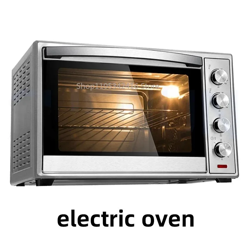 Household 60L Electric Oven with Mechanical Temperature Control, Stainless Steel & Black Crystal Panel for Daily Baking Use