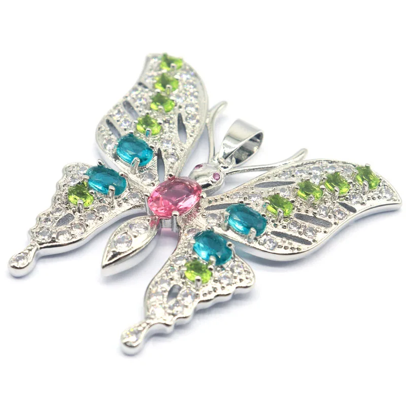 46x45mm SheCrown Eye Catching Big Butterfly Size Blood Ruby Tanzanite Aquamarine Peridot Tourmaline CZ Silver Pendant 4