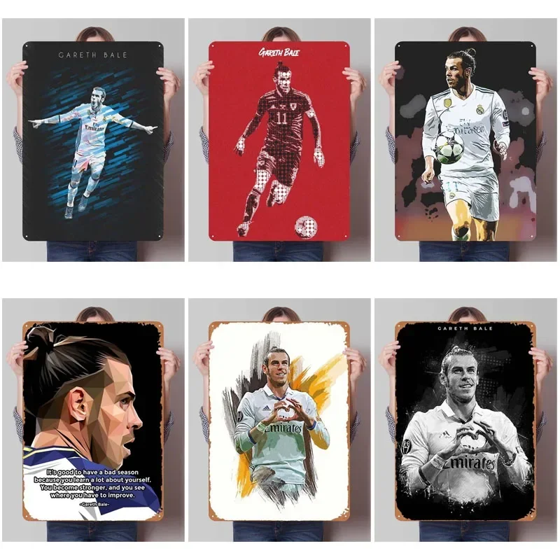 Cartel de Metal de Gareth Bale, cartel deportivo, placa de hojalata Retro Vintage para decoración de arte de pared, decoración de habitación de jugadores de cueva de hombre