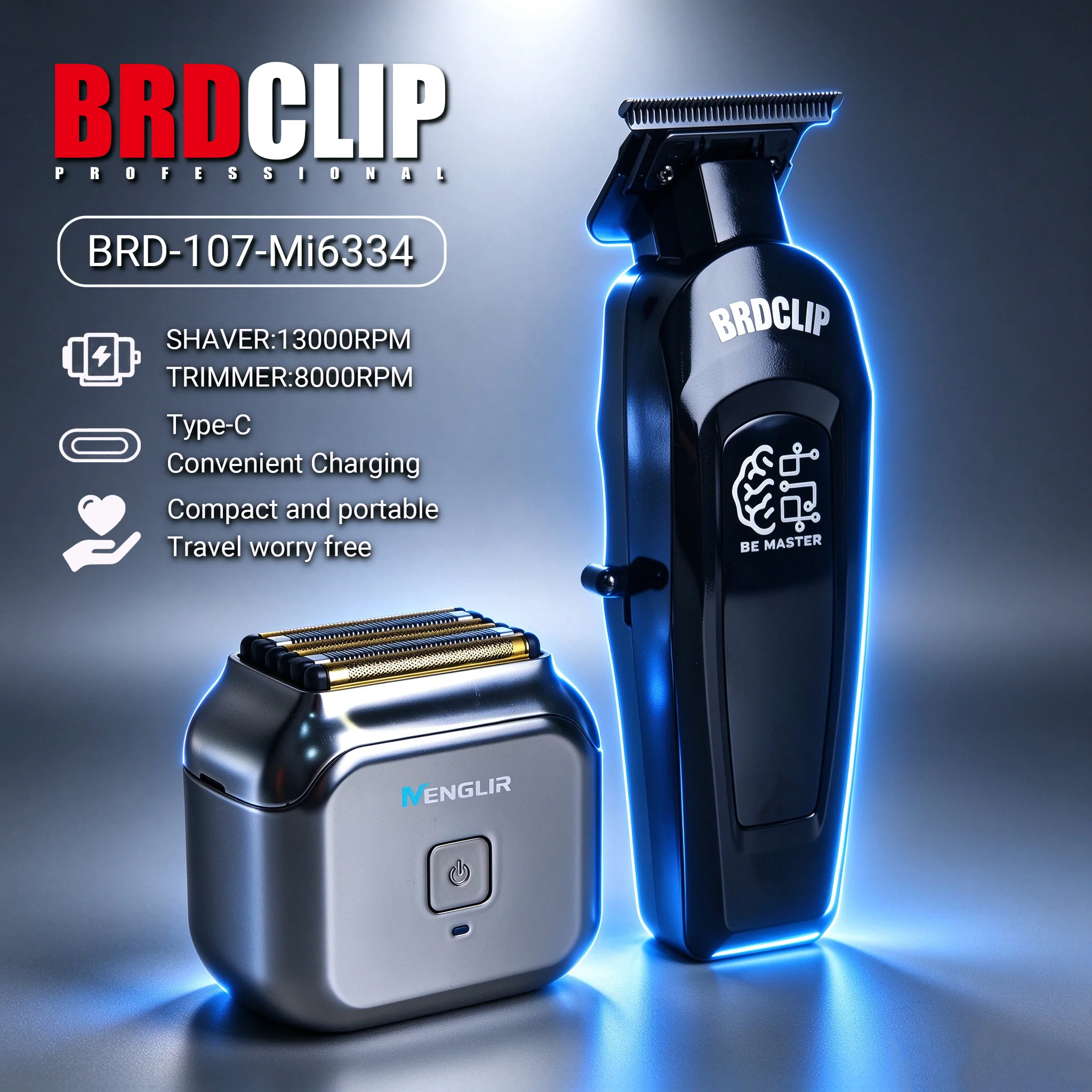 Mi6334 13000RPM Magnetic Suspension Foil Shaver BRD-107 8000RPM Professional Detail Trimmer Complete Grooming Kit