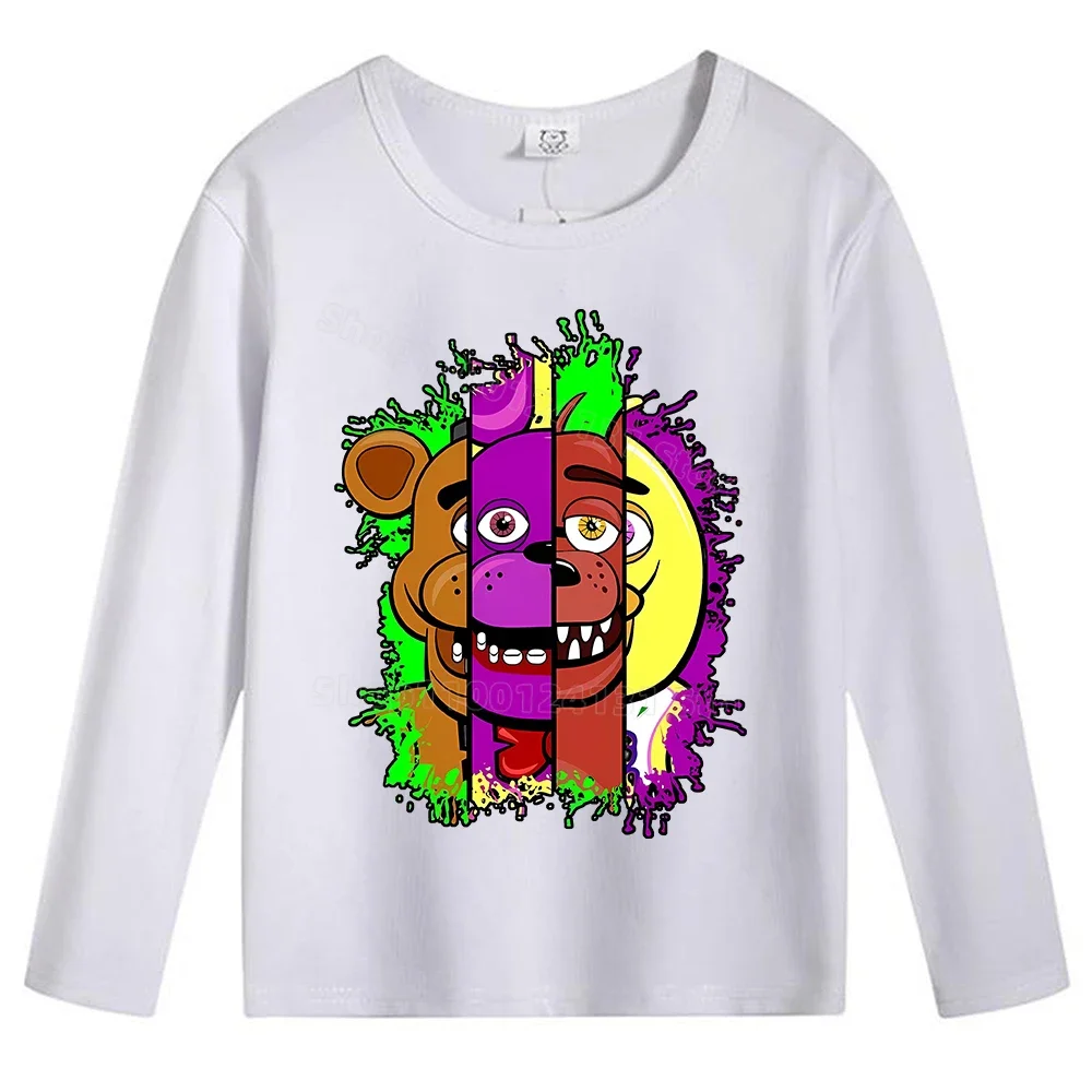 Five Nights At Freddys 子供用服 長袖 Tシャツ 男の子 女の子 綿服 Tシャツ 快適なトップス ベースシャツ ギフト