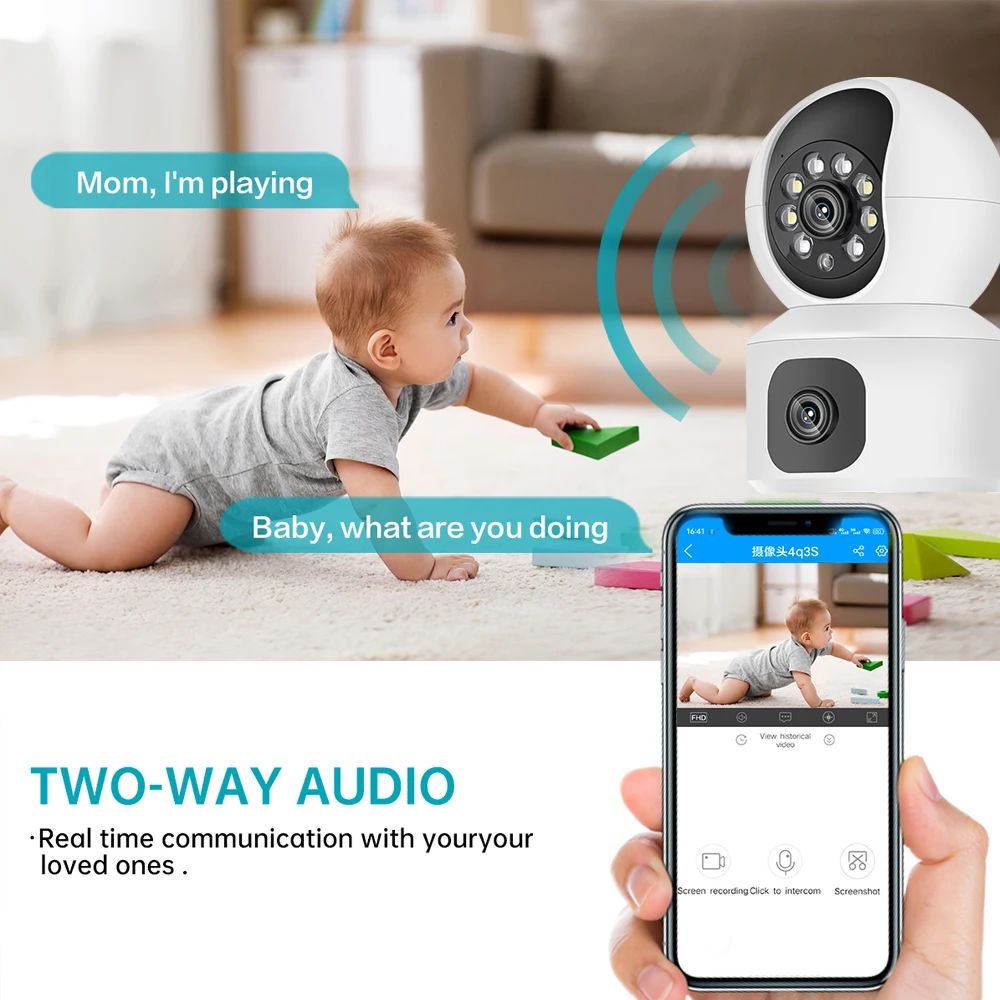 Llsee, icsee, CCTV WIFI camera, indoor security IP camera, 4MP, PZT, infrared night vision, two-way call, mobile tracking