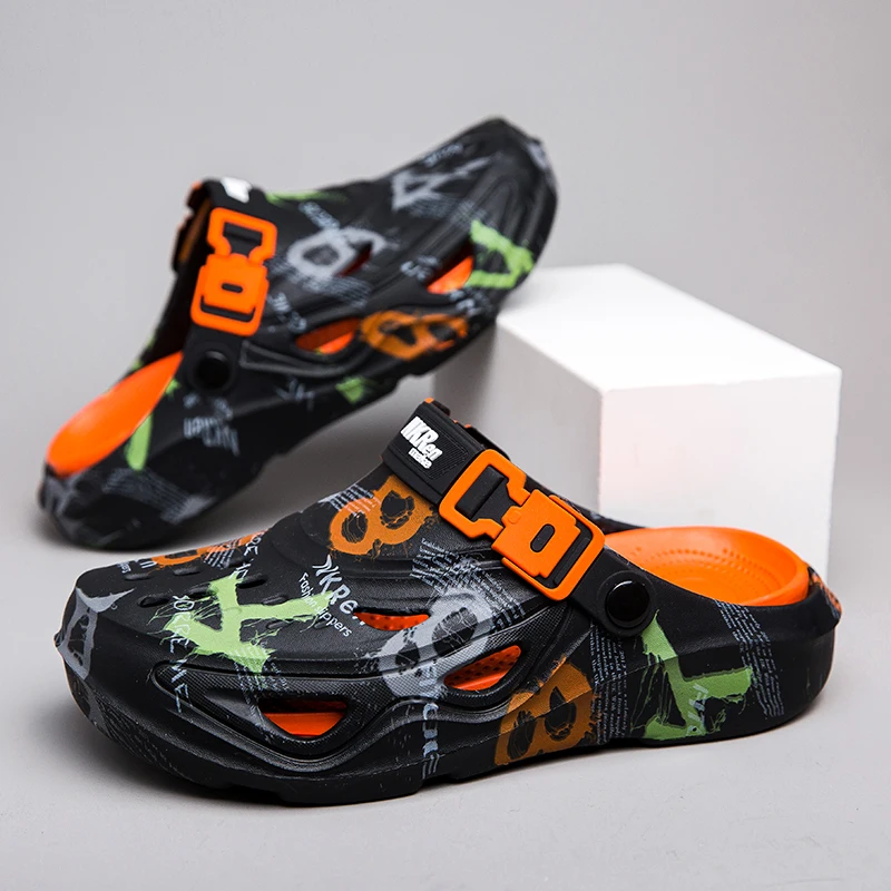 Модные мужские тапочки, новые пляжные домашние летние туфли с принтом, повседневная спортивная обувь, мягкие водонепроницаемые мужские сабо Модные мужские тапочки, новые пляжные домашние летние туфли с принтом, повседневная спортивная обувь, мягкие водонепроницаемые мужские сабо