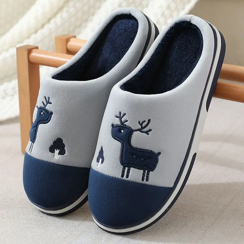 

New Winter Couples Thick Sole Non Slip Durable Plus Size Home Cotton Slippers Fashion Comfort Warm Indoor Footwear