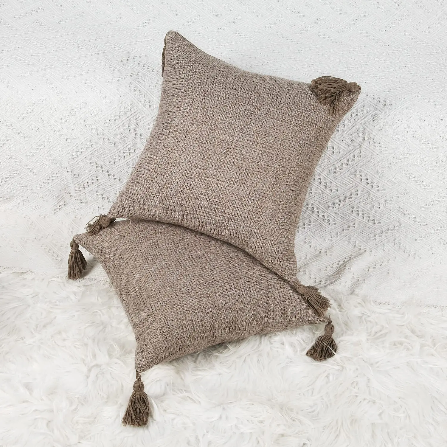 

Khaki Cushion Cover Decorative Pillowcase For Sofa Living Room Farmhouse Soft And Comfortable Linen Tassel Throw Pillowcase